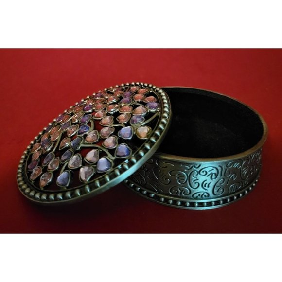 Vintage Metal Pewter Trinket Box Circle Jewelry Box - Picture 3 of 8